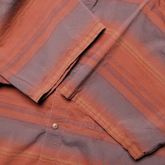 Kuhl Intriguer Red Burgundy Gray Stripe Button Down Short Sleeve Shirt Mens L - Picture 15 of 15